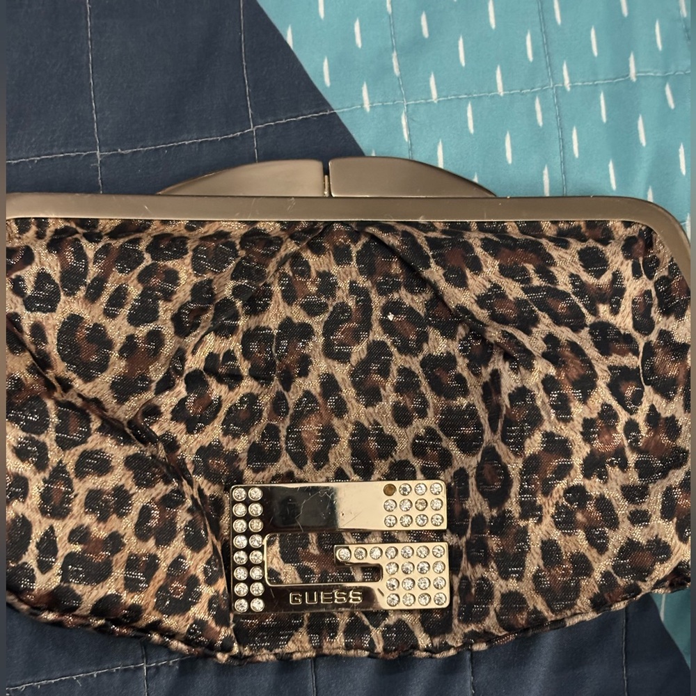 Guess Animal Print Clutch with Gold Accents
